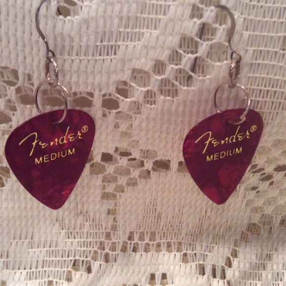 SOLD-FENDER Guitar Pick Wire EARRINGS & NECKLACE - Picture 4 of 8
